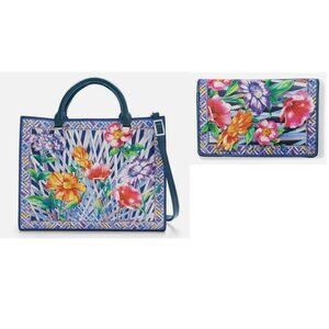Brighton Trellis Blooms CAMPBELL Floral Leather Tote & Wallet MSRP $730 NWT